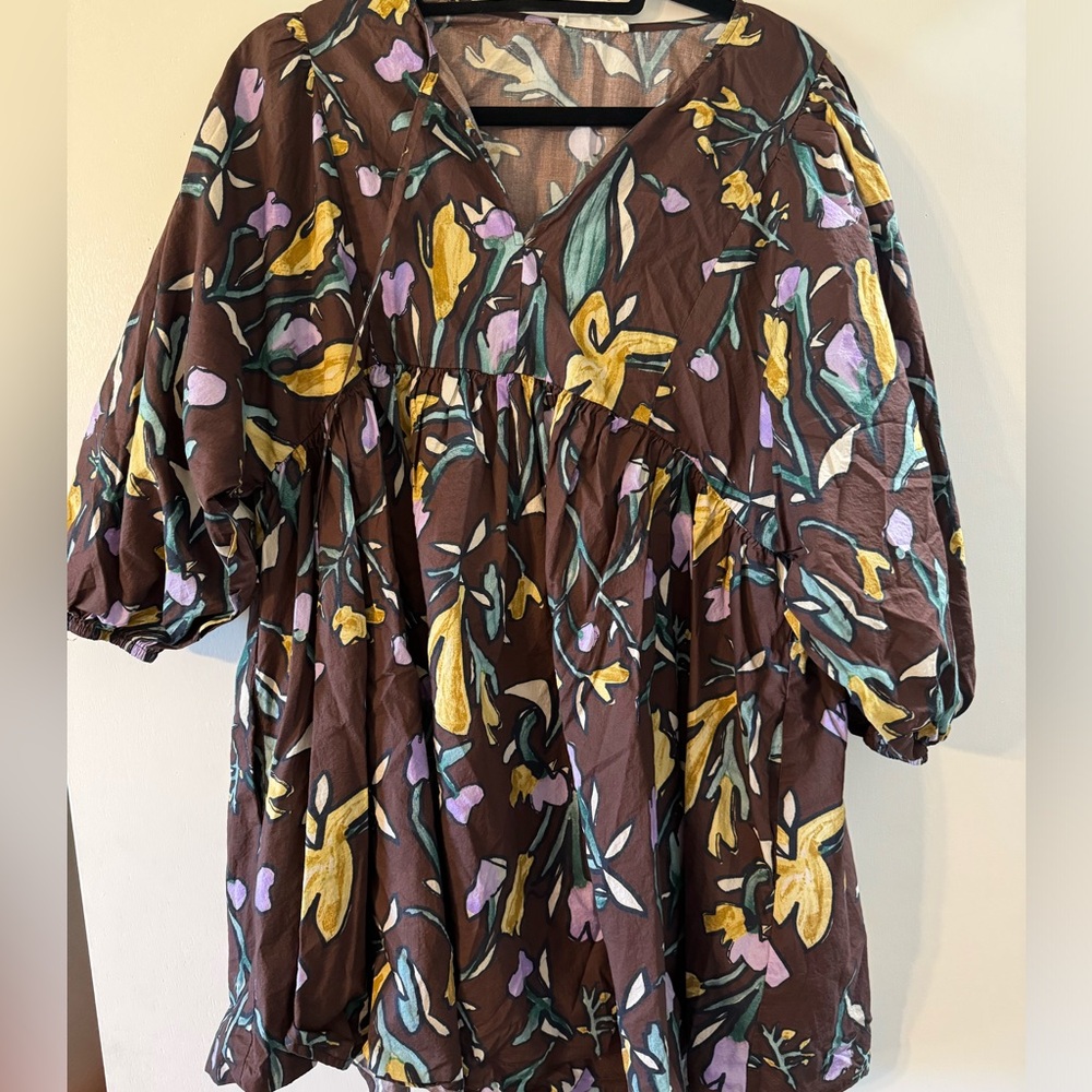 Entro Brown Floral Dress with Yellow and Purple Accents